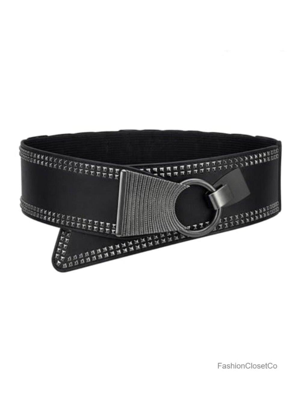 Wide Faux Leather Gothic Hook Buckle Belt with Pyramid Studs